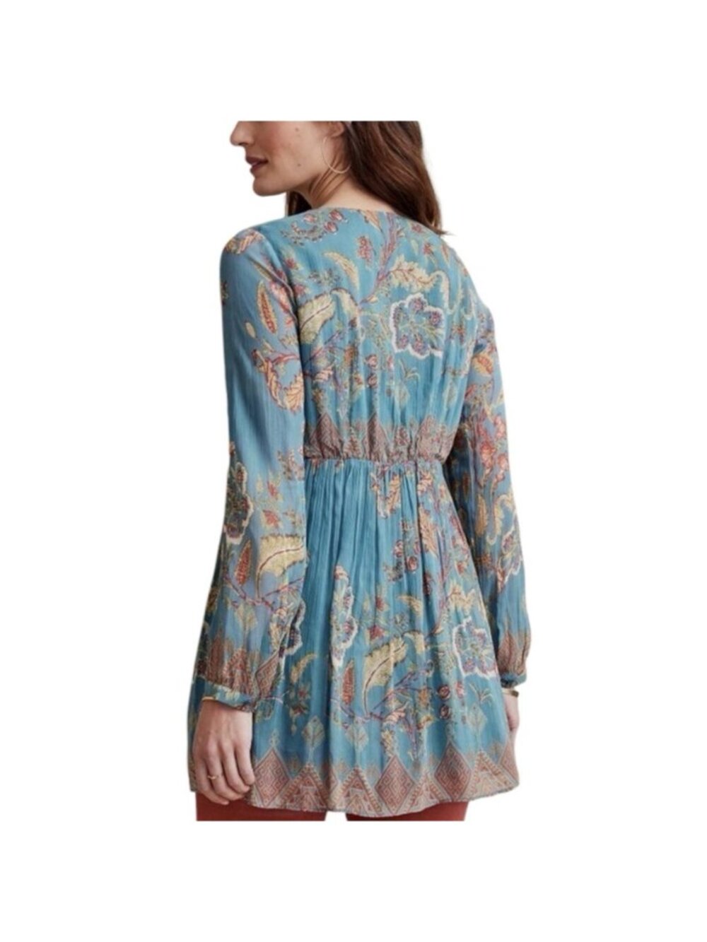 Soft Surroundings Mirapani Embroidered Tassel V-neck Tunic Top Paisley Indie L - Picture 4 of 12